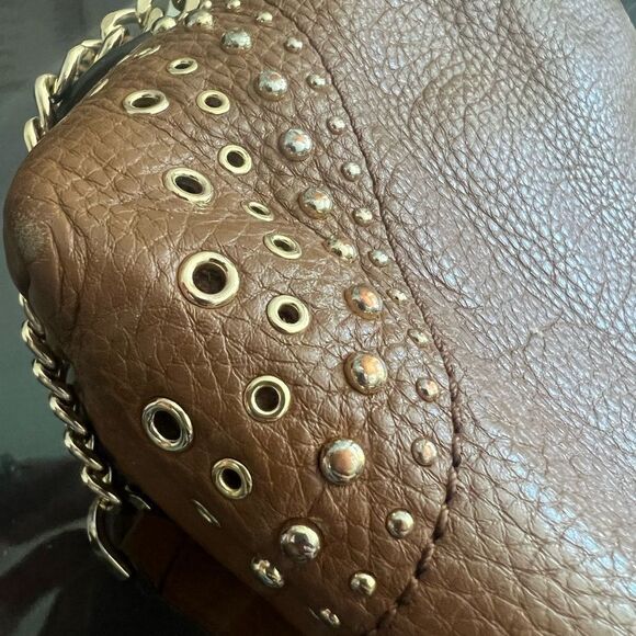 Michael Kors Saddle Brown Leather Gold Studded Chain Handbag - Picture 11 of 12